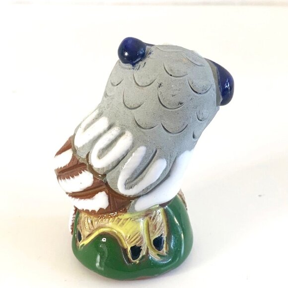 Adorable Owl Figurine Ceramic Red Clay Hand Painted Folk Art Miniature - Picture 3 of 8